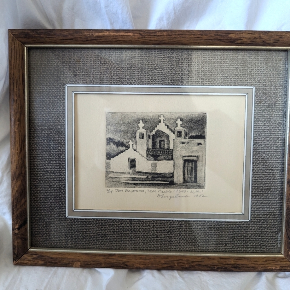 Original Artwork by Harry Engelman San Geronimo Pueblo New Mexico Scene - Picture 2 of 2